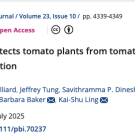 Research article title and authors on tomato plant virus protection.