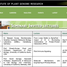 A lit of seminar/invited lectures on the National Institute of Plant Genome Research Website
